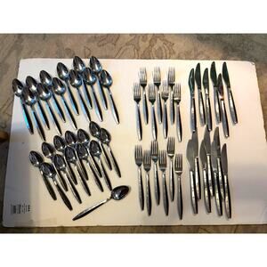 VTG Lot of 51 Starburst Star Atomic Stainless Flatware Linden Japan